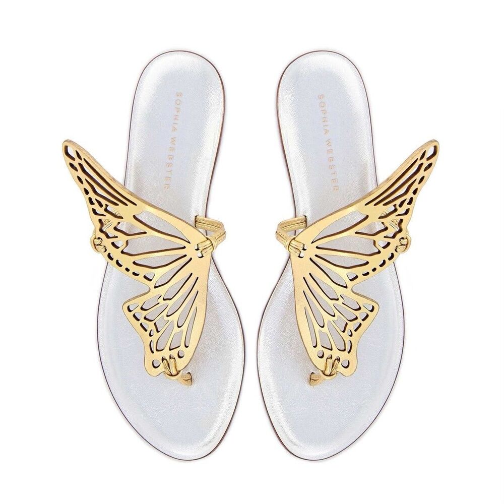 Sophia Webster Talulah Flat Mule Gold Nappa Metallic Butterfly Cutout SZ 8.5 US